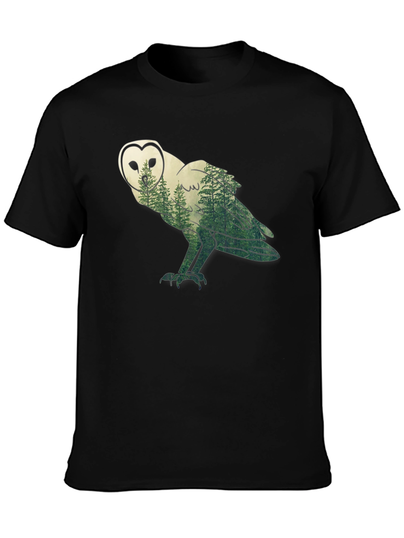 Owl Forest Graphic Print Black T-Shirt