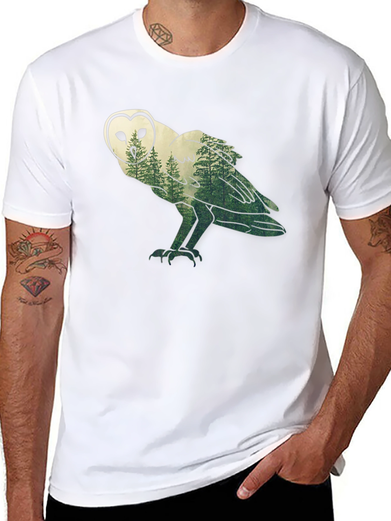 Owl Forest Graphic Print Black T-Shirt