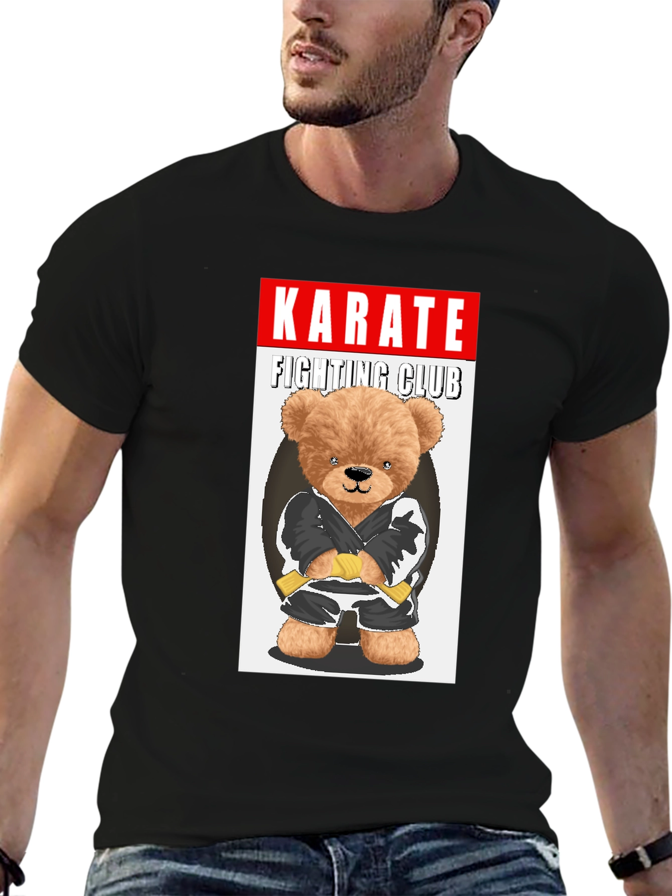 Karate Bear Fighting Club Black T-Shirt