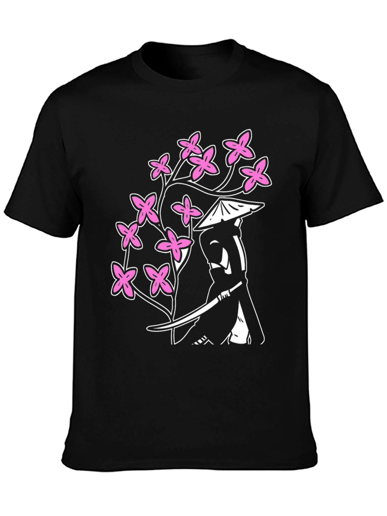 Samurai Cherry Blossom Graphic Tee - Black