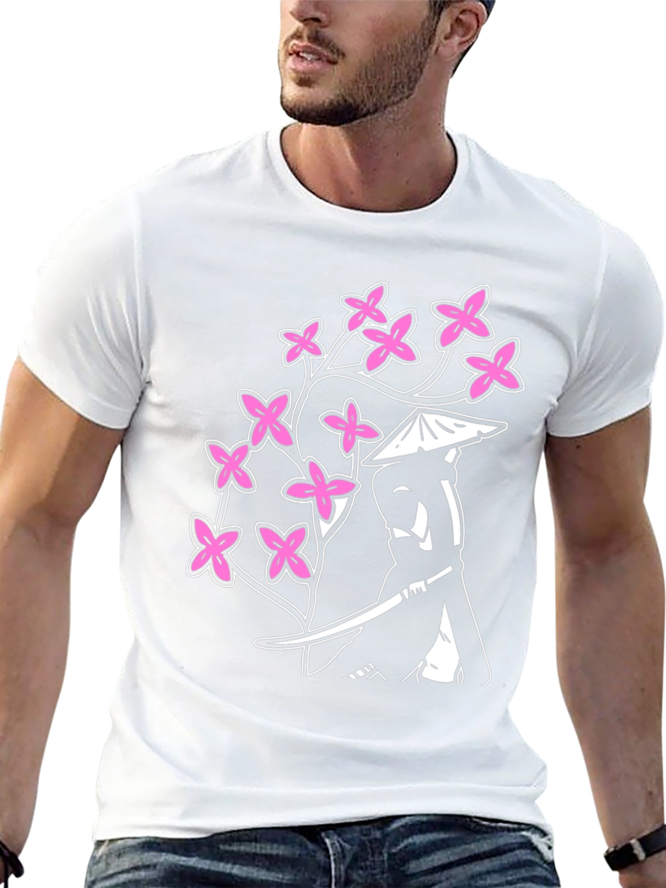 Samurai Cherry Blossom Graphic Tee - Black