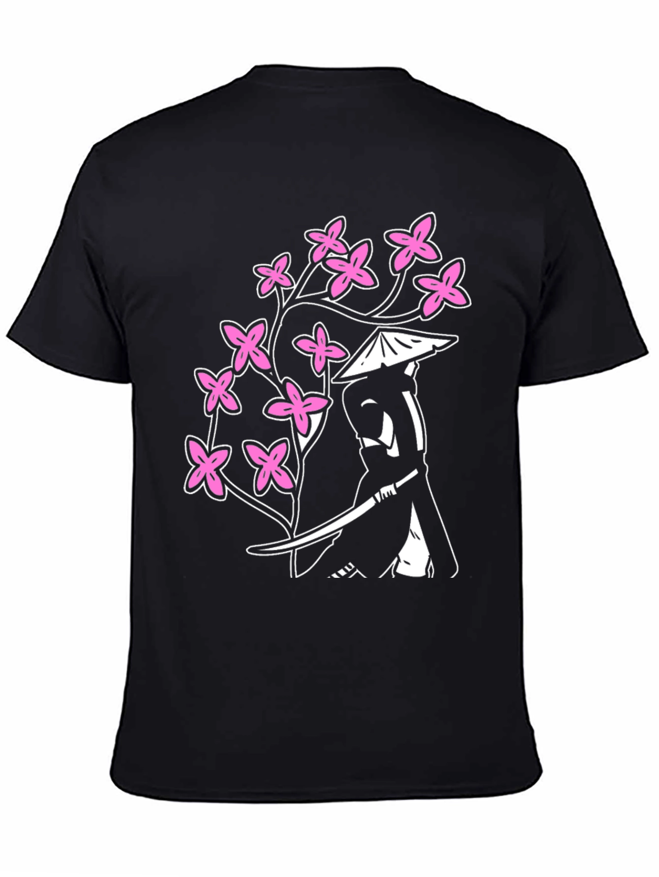 Samurai Cherry Blossom Graphic Tee - Black