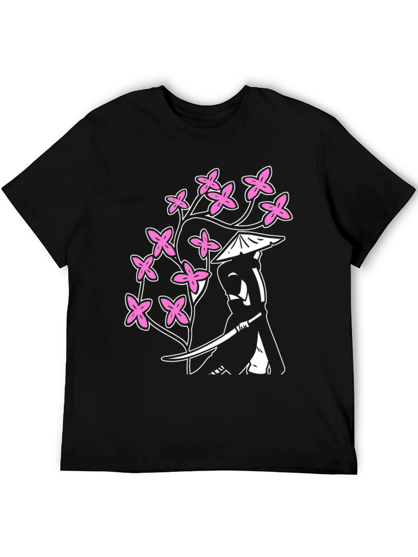 Samurai Cherry Blossom Graphic Tee - Black