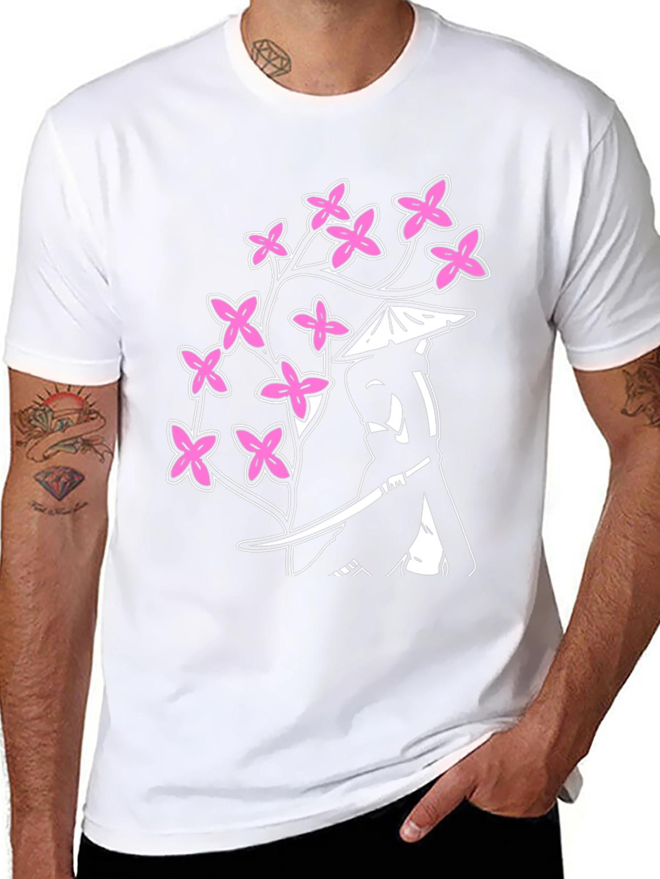 Samurai Cherry Blossom Graphic Tee - Black