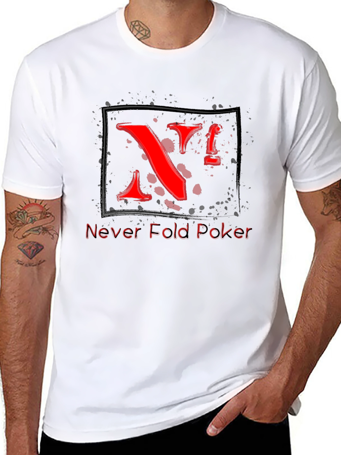 Never Fold Poker T-Shirt - Cool Red Graphic Tee