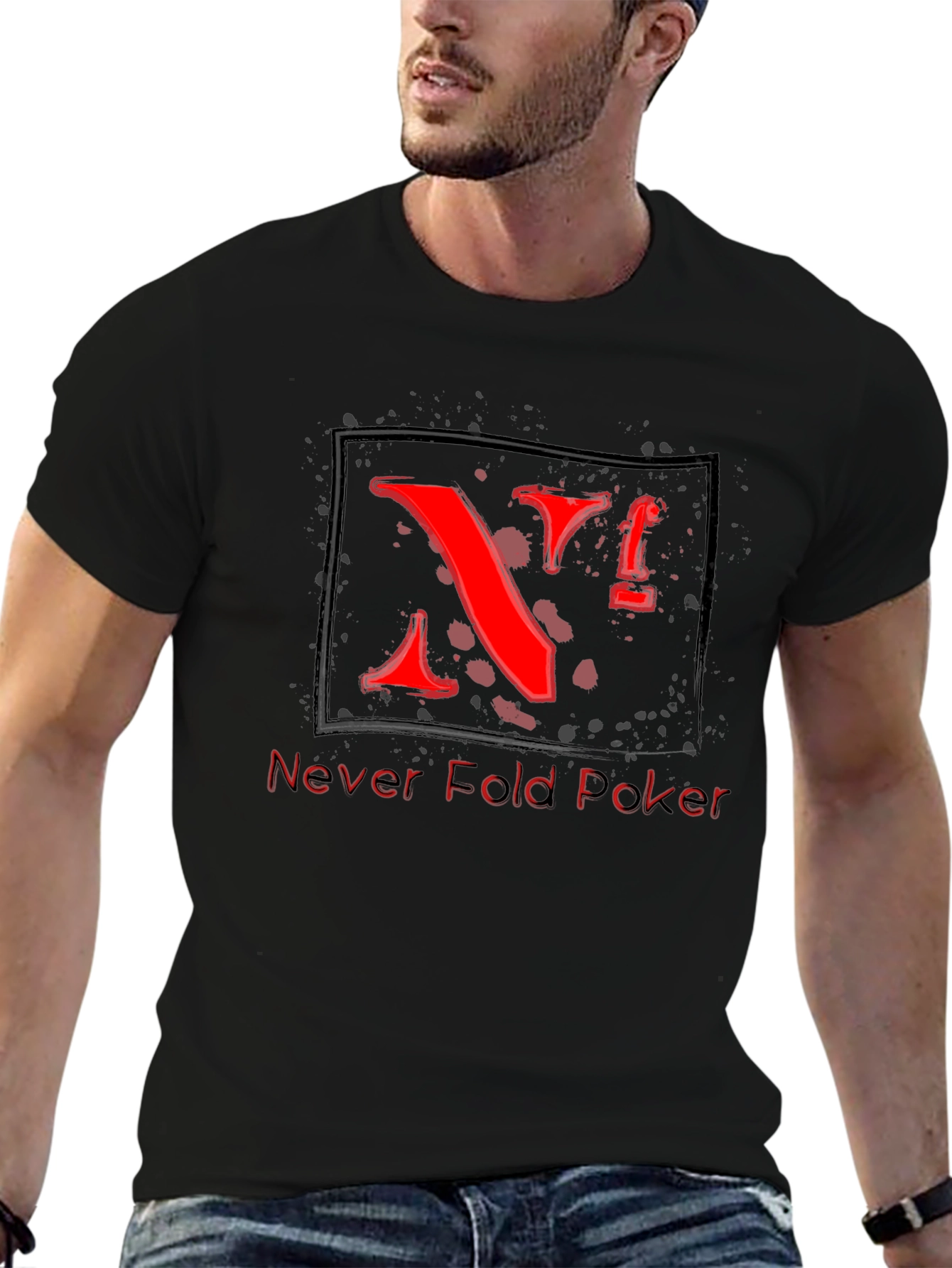 Never Fold Poker T-Shirt - Cool Red Graphic Tee