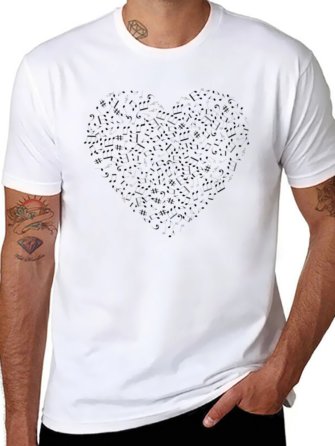 Heart Music Note Graphic Tee - Black