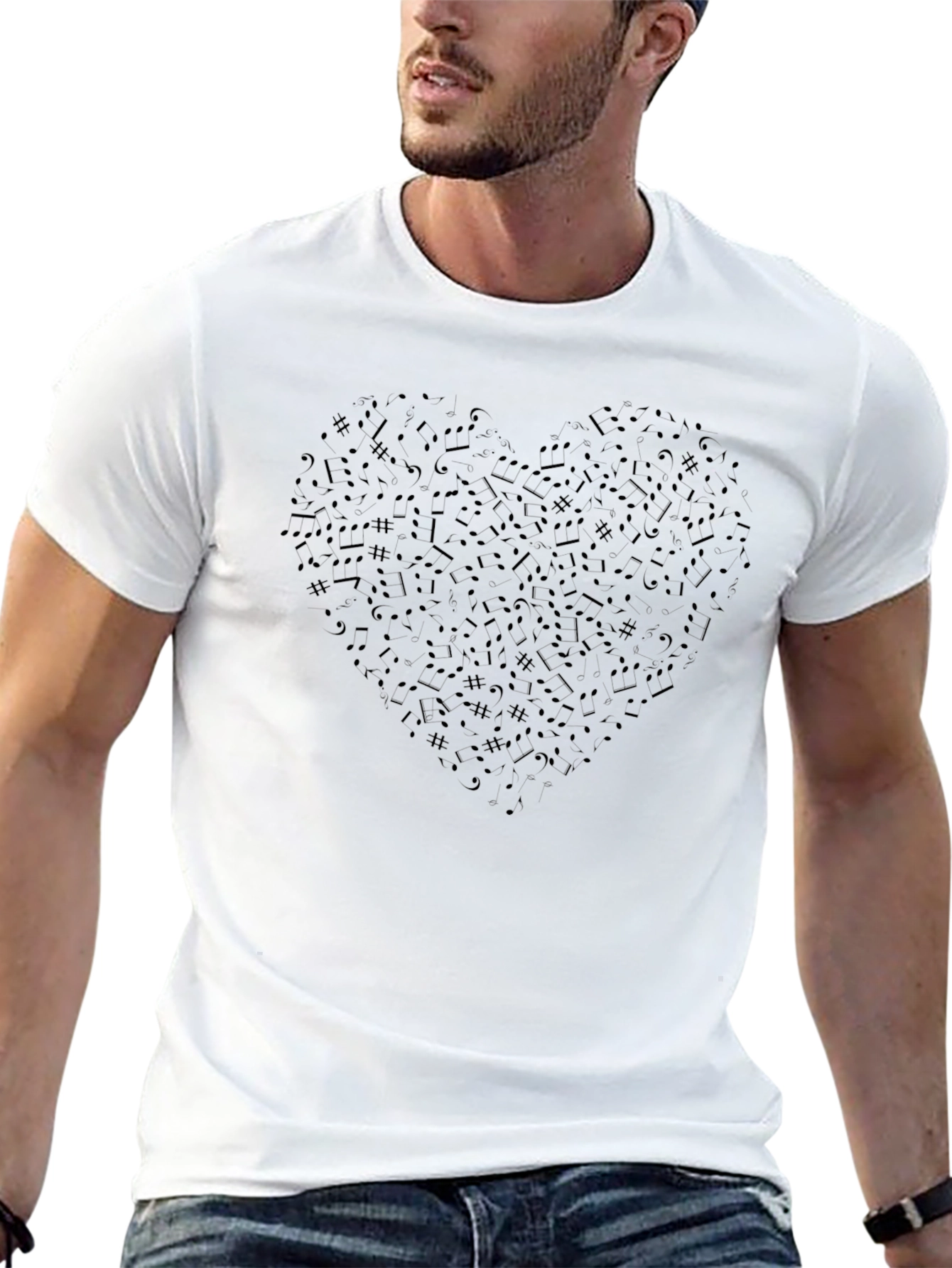 Heart Music Note Graphic Tee - Black