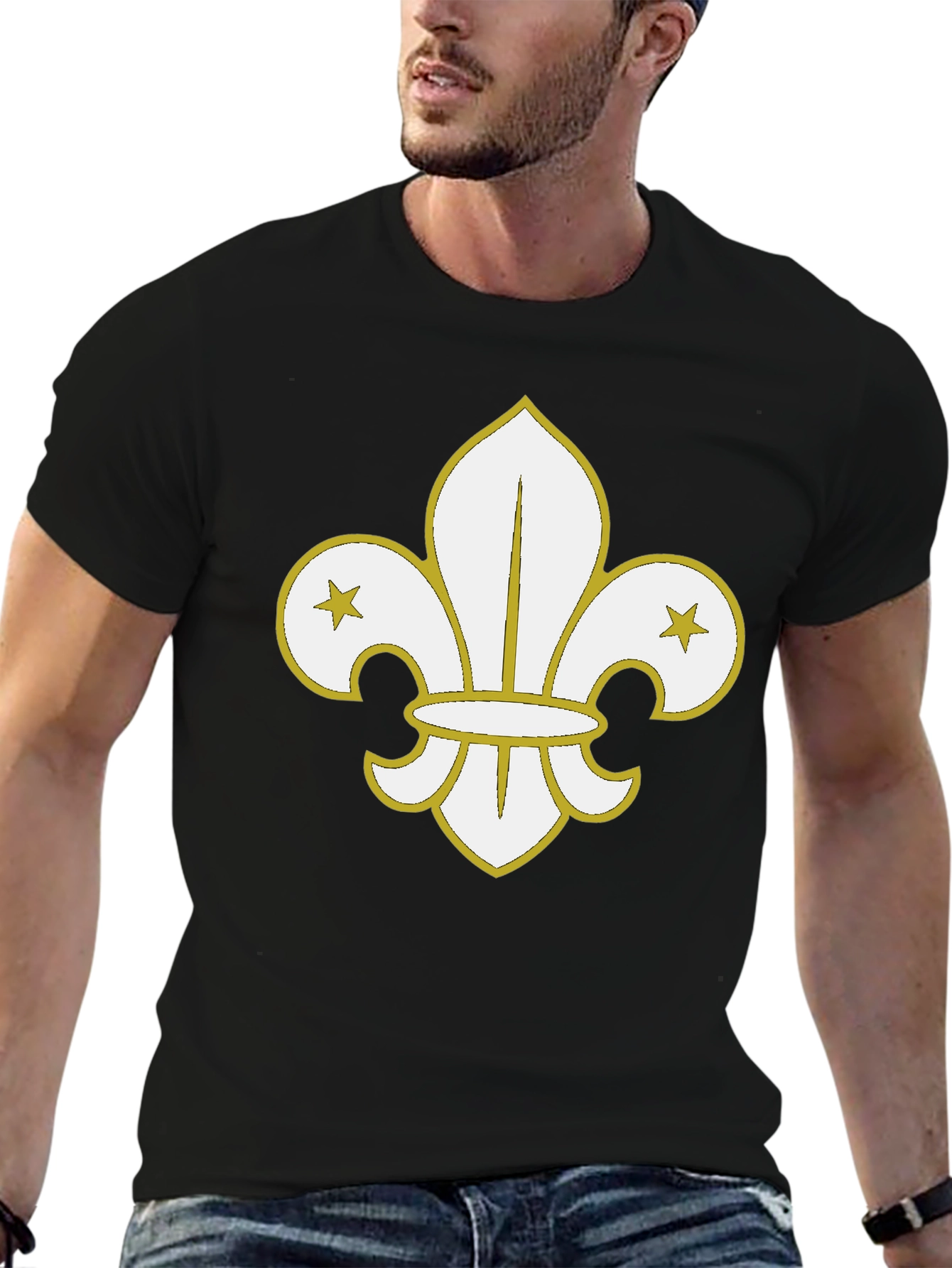 Black T-Shirt with Fleur-de-Lis Graphic
