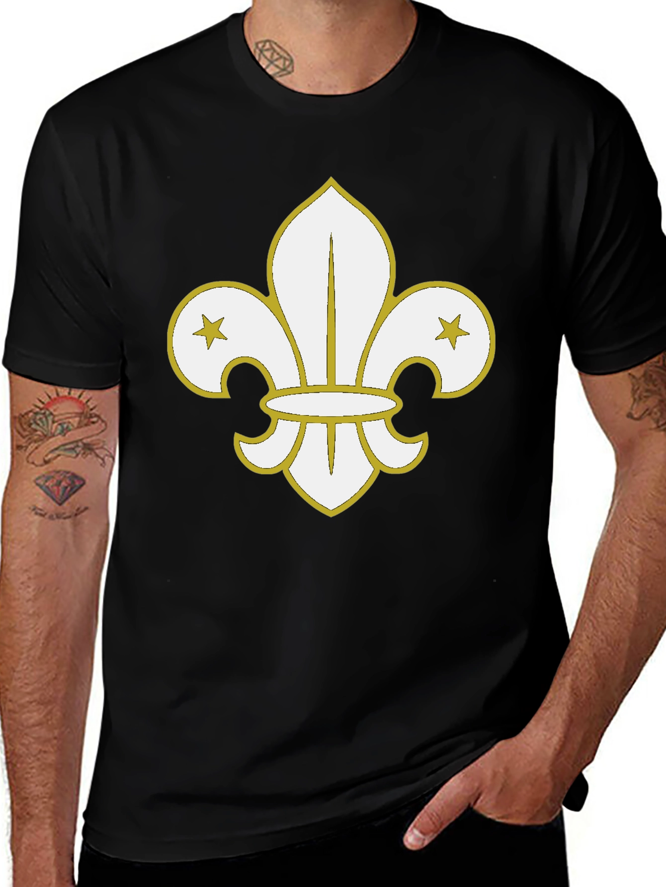 Black T-Shirt with Fleur-de-Lis Graphic