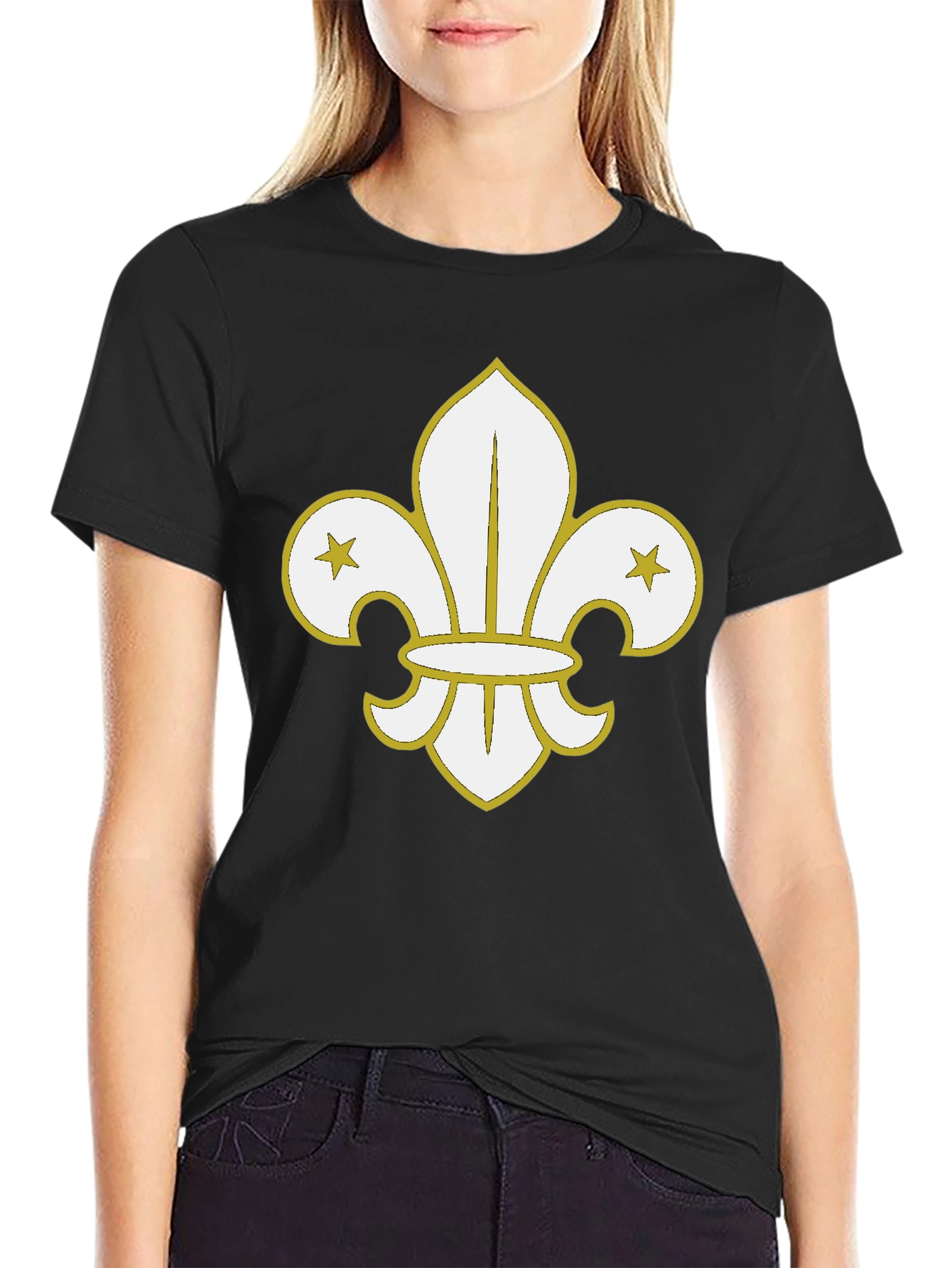 Black T-Shirt with Fleur-de-Lis Graphic