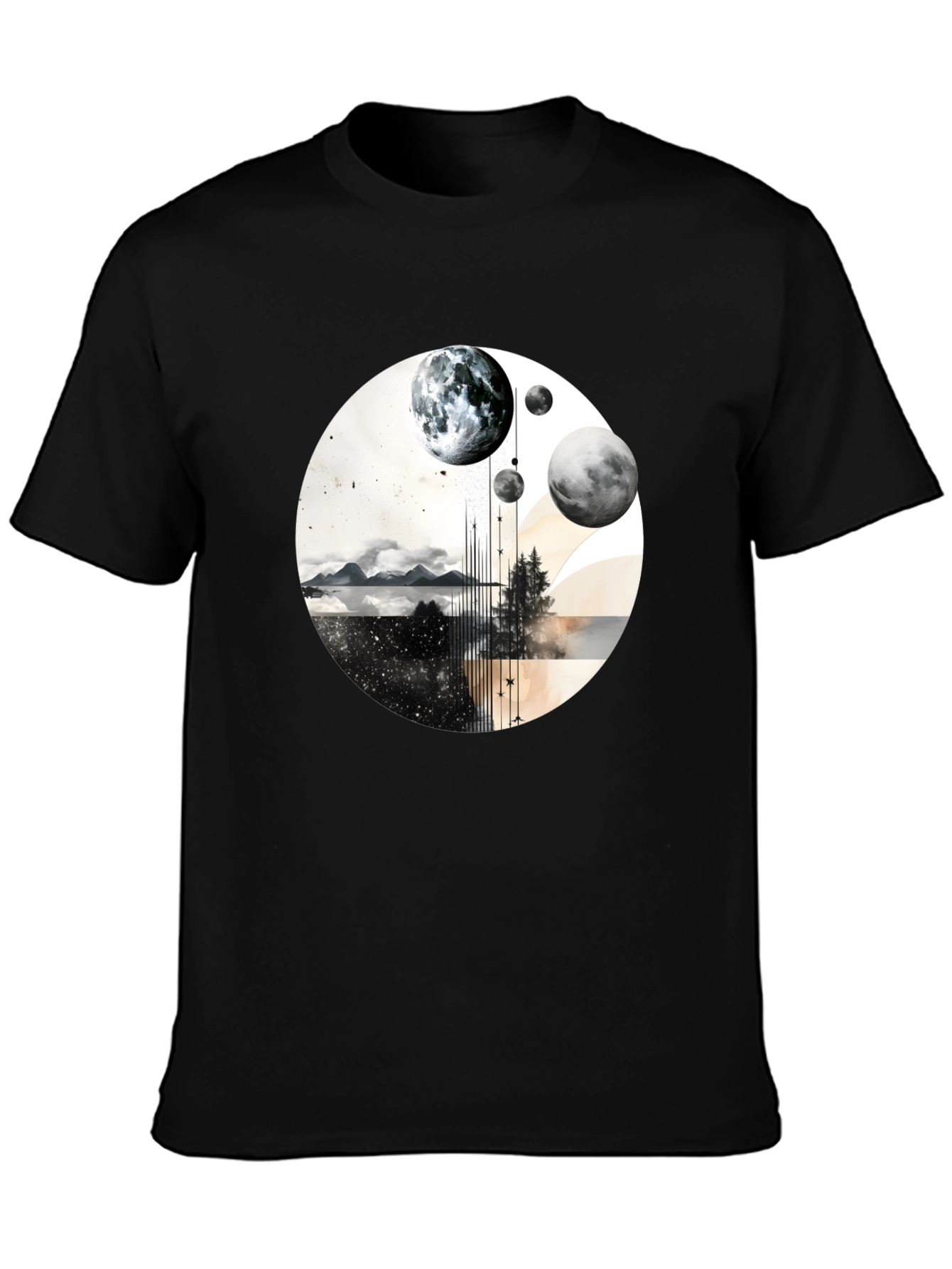 Abstract Planets Graphic Tee - Stylish Black T-Shirt