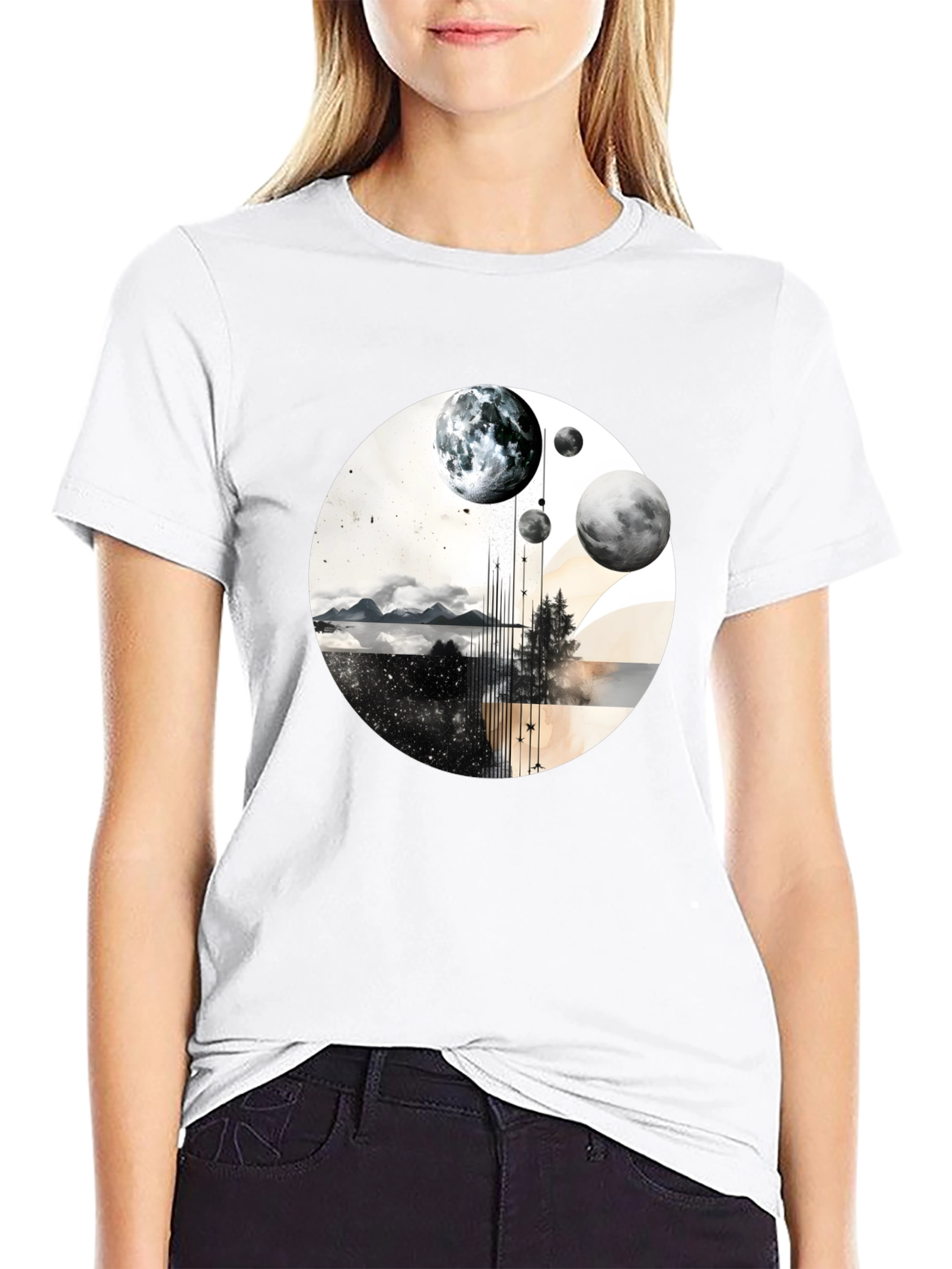 Abstract Planets Graphic Tee - Stylish Black T-Shirt