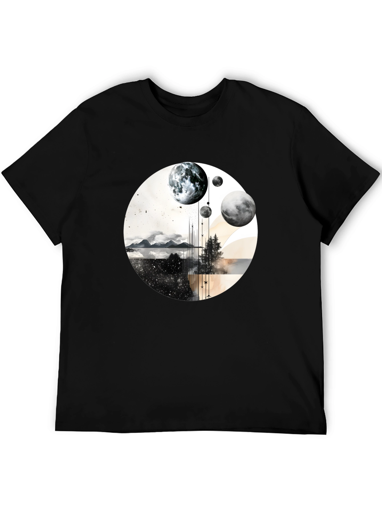 Abstract Planets Graphic Tee - Stylish Black T-Shirt