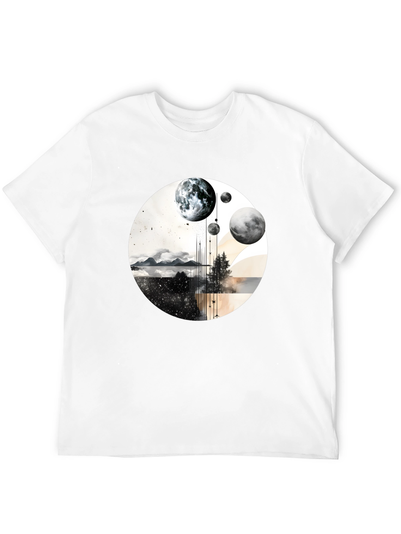 Abstract Planets Graphic Tee - Stylish Black T-Shirt