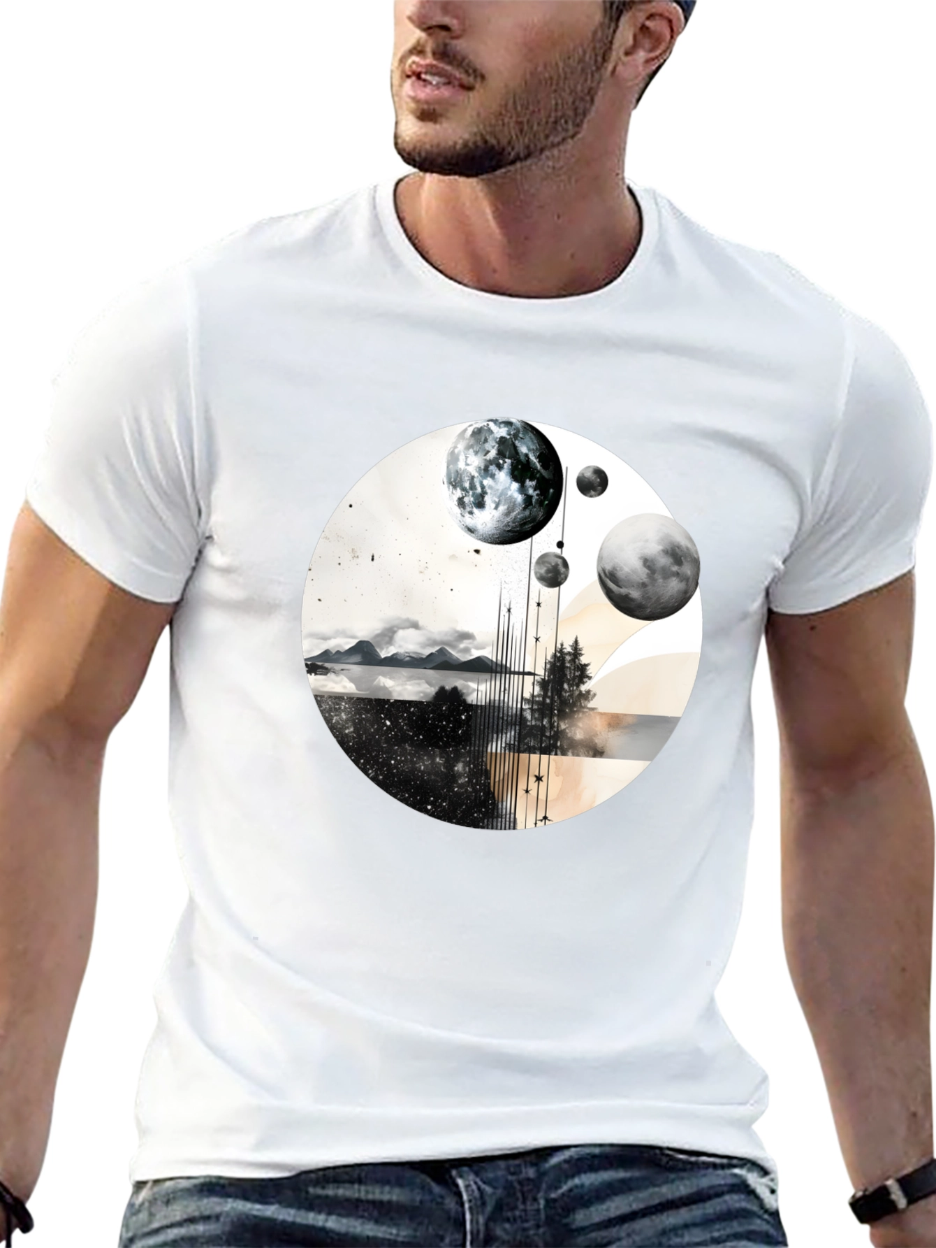 Abstract Planets Graphic Tee - Stylish Black T-Shirt