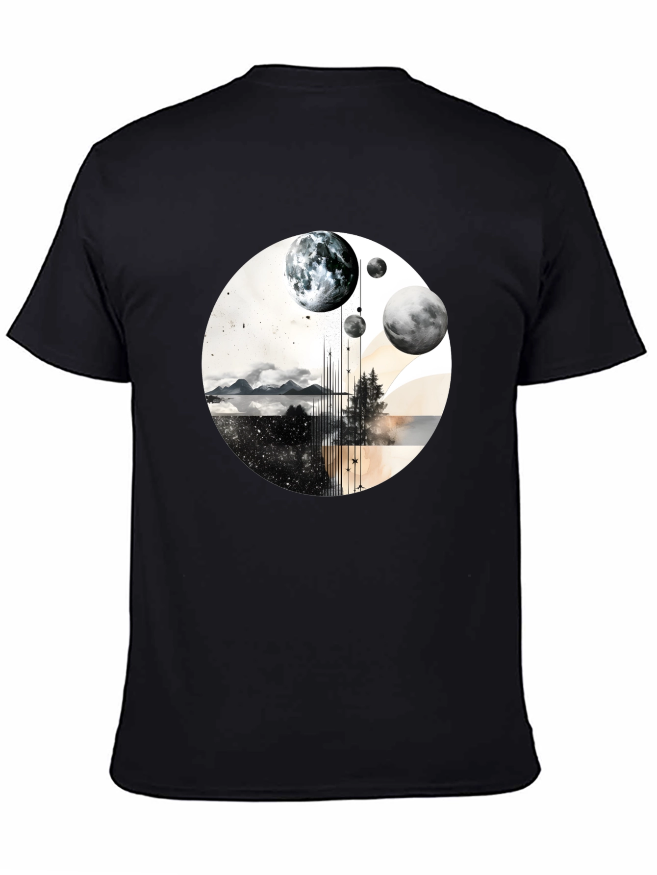 Abstract Planets Graphic Tee - Stylish Black T-Shirt