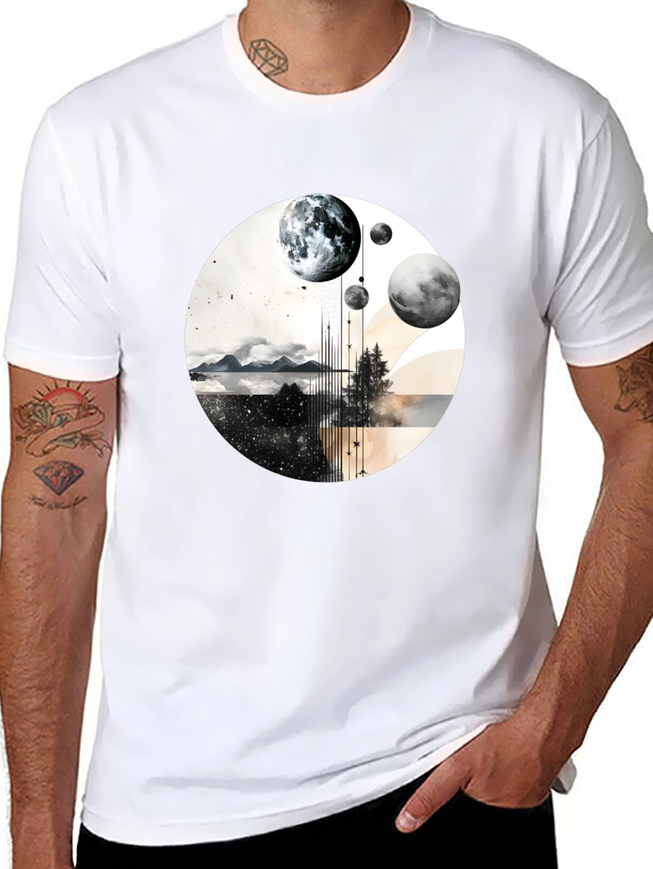 Abstract Planets Graphic Tee - Stylish Black T-Shirt