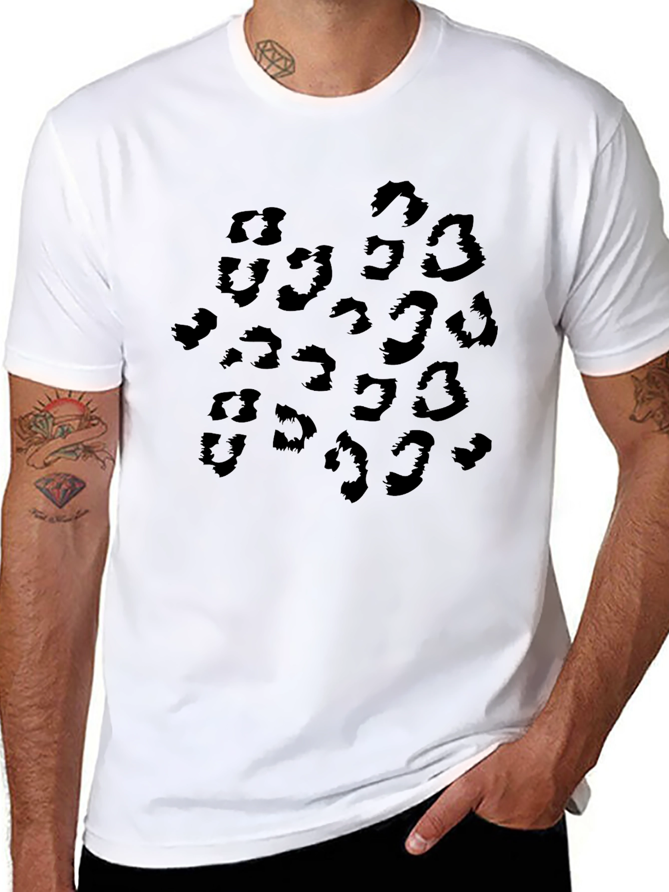 Black Leopard Print Crew Neck T-Shirt