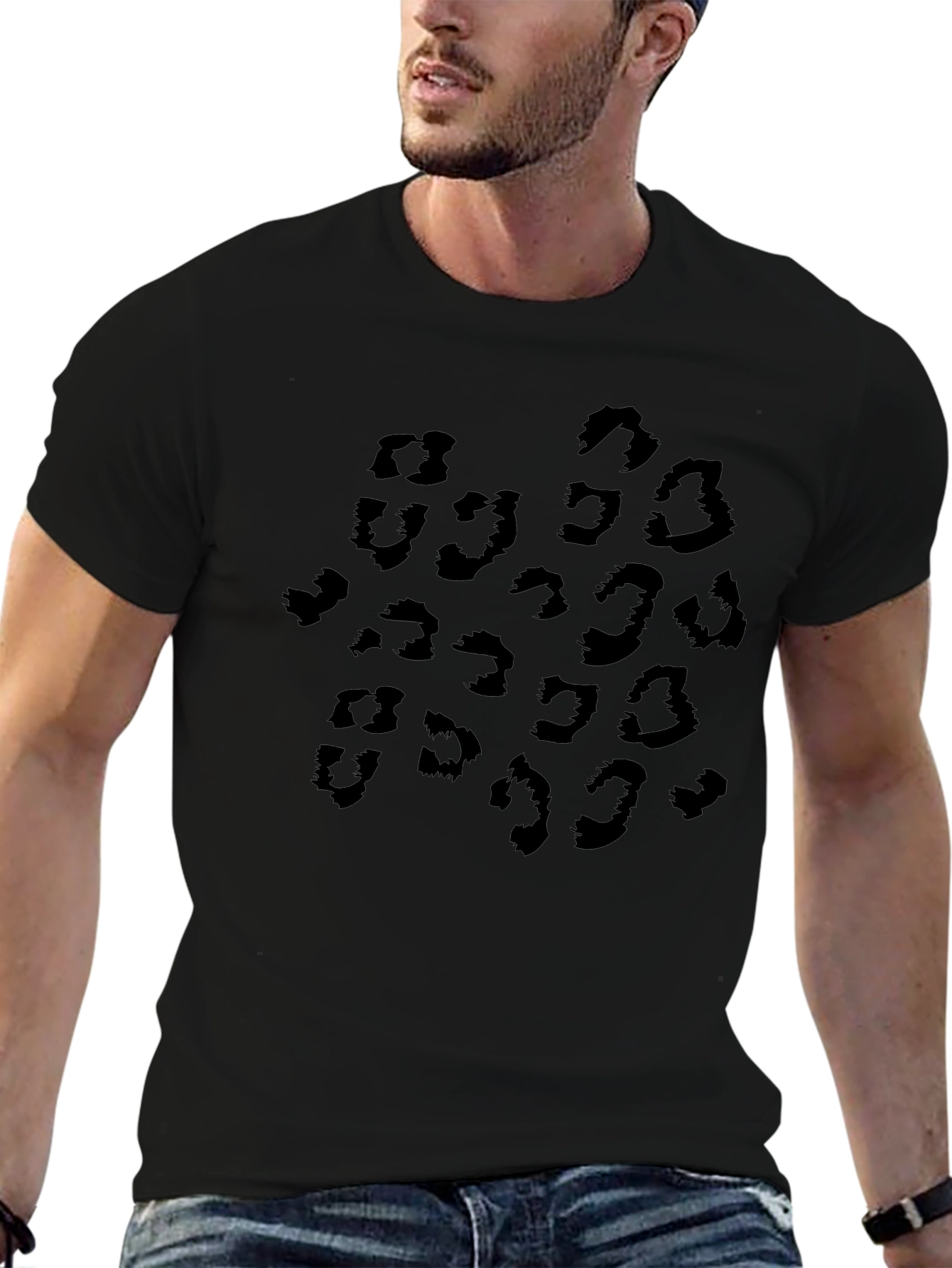 Black Leopard Print Crew Neck T-Shirt