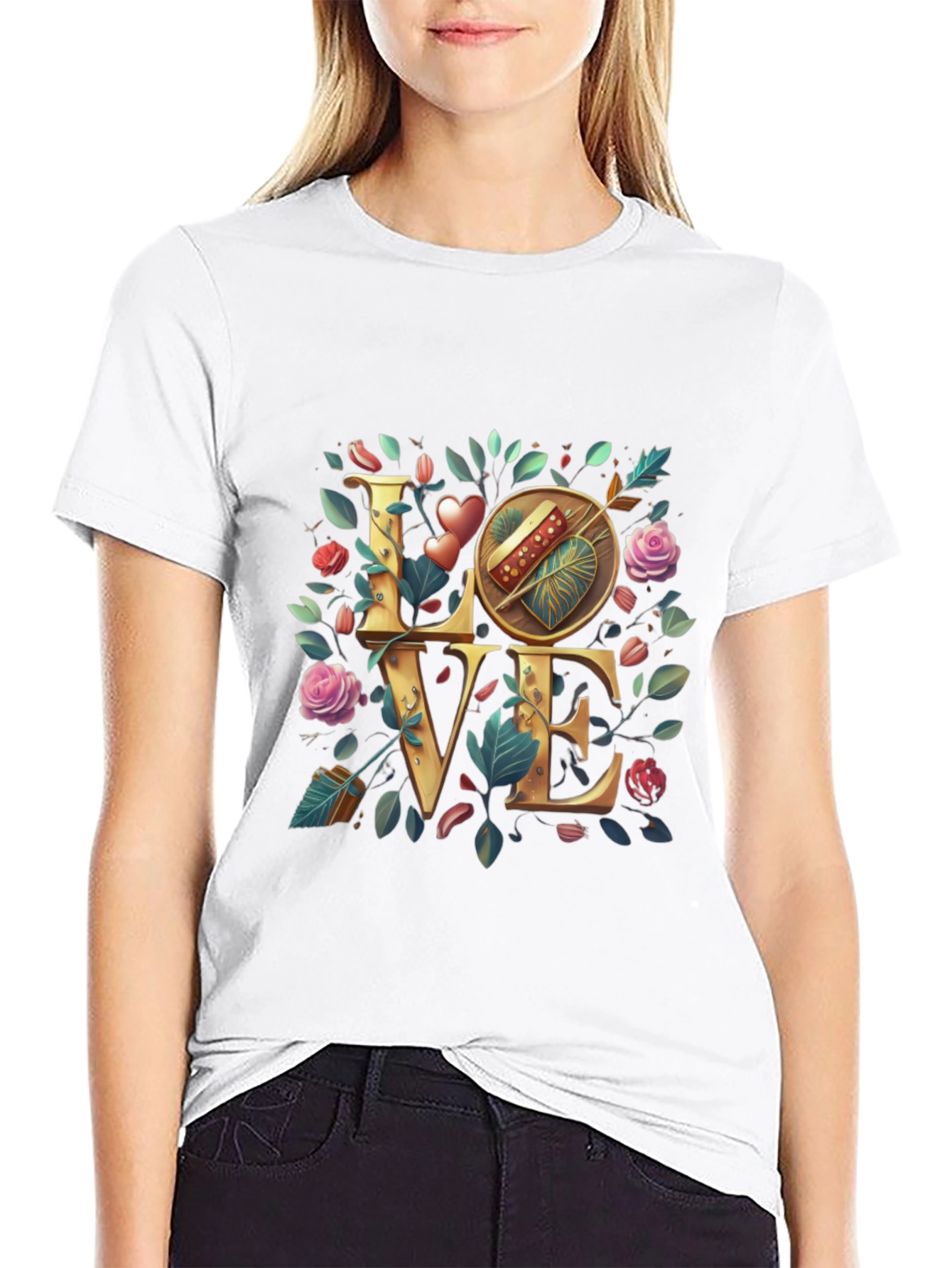 Floral Love T-Shirt - Cupids Arrow Heart Tee