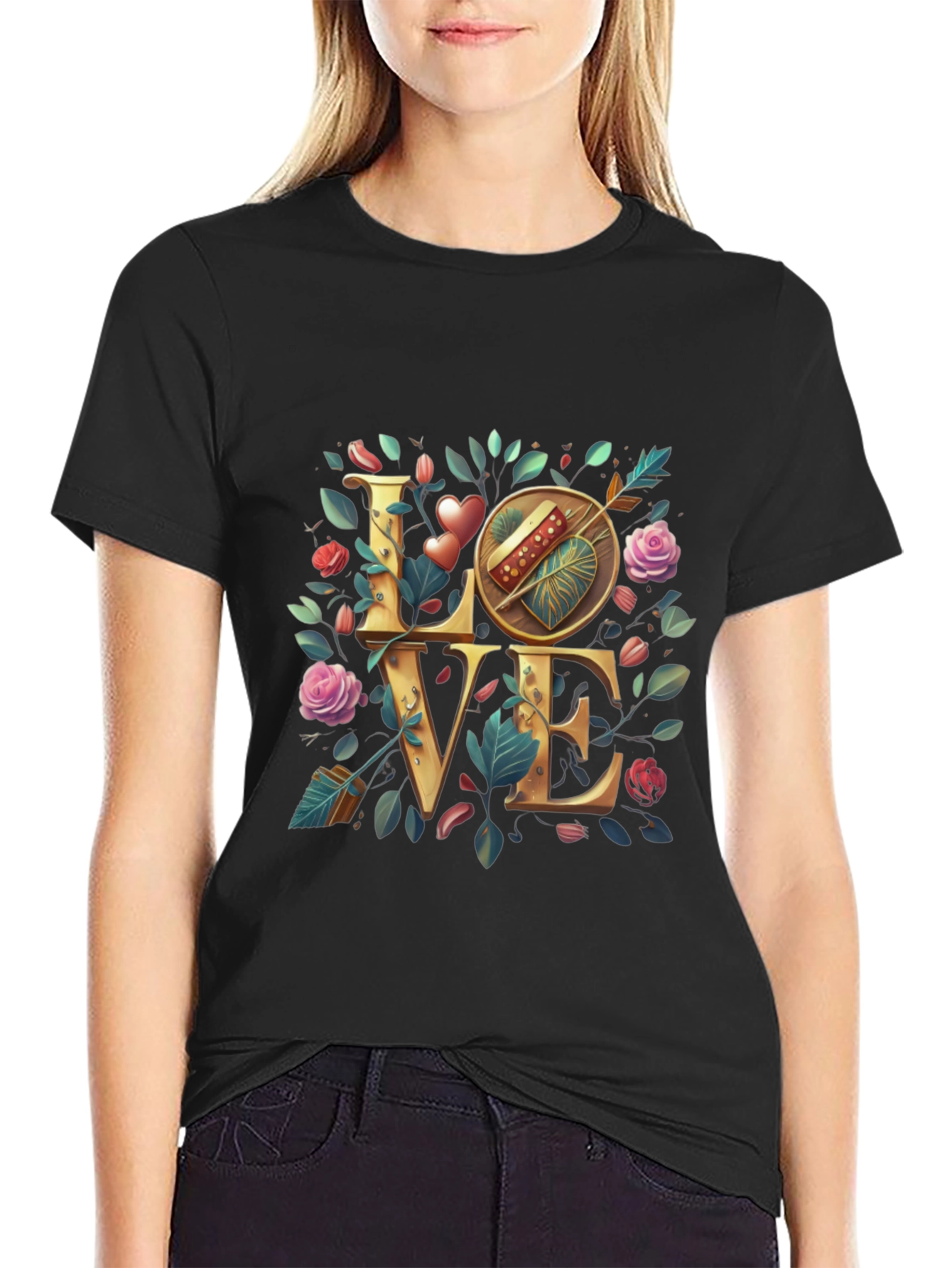 Floral Love T-Shirt - Cupids Arrow Heart Tee