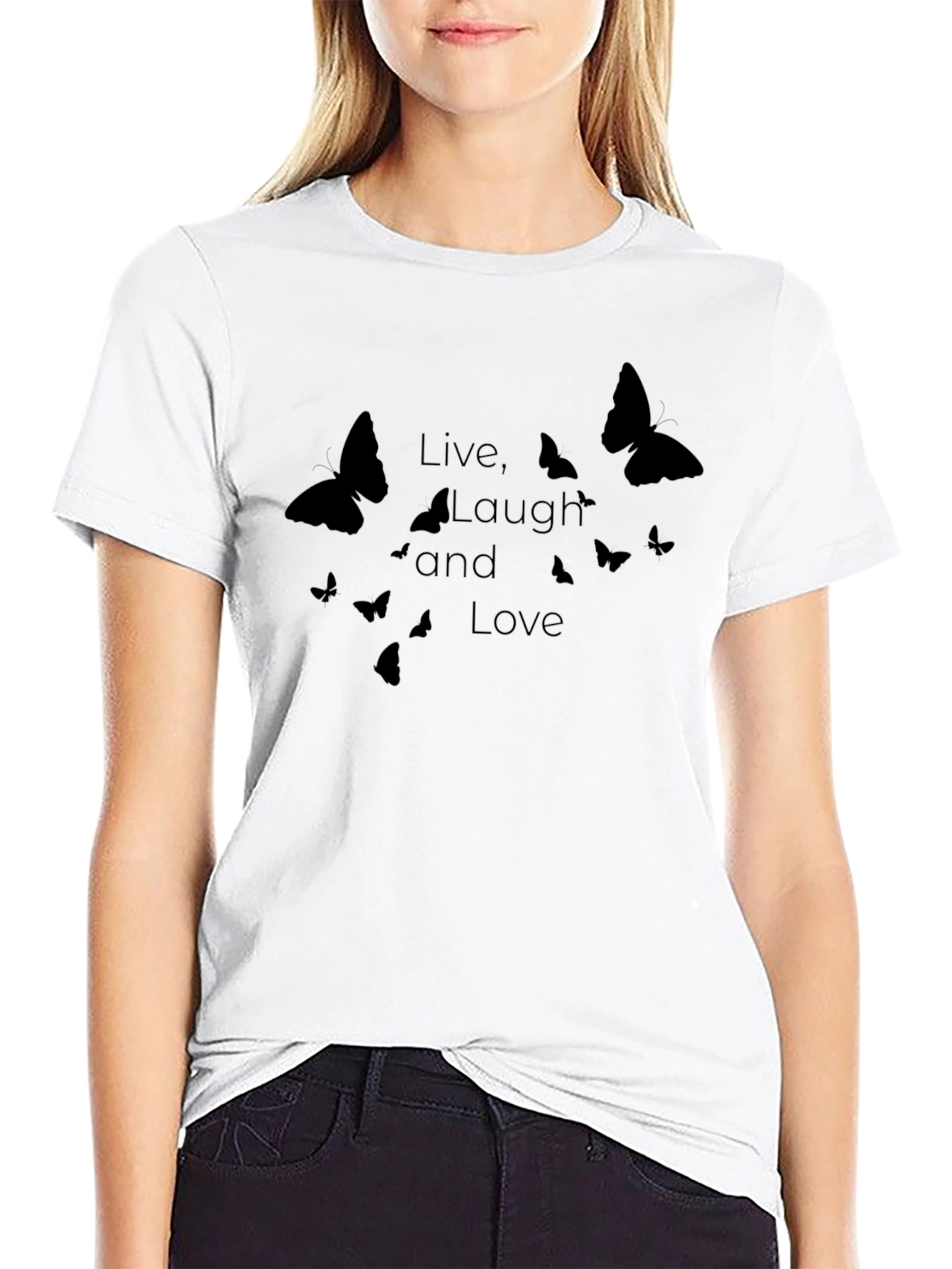Live Laugh Love Butterfly Graphic Tee - Black