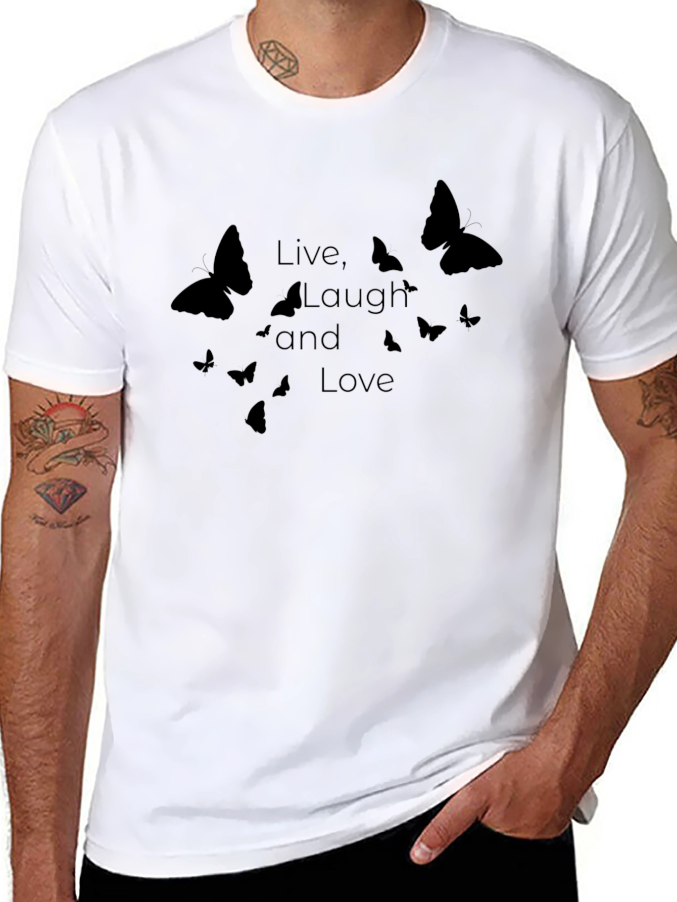 Live Laugh Love Butterfly Graphic Tee - Black