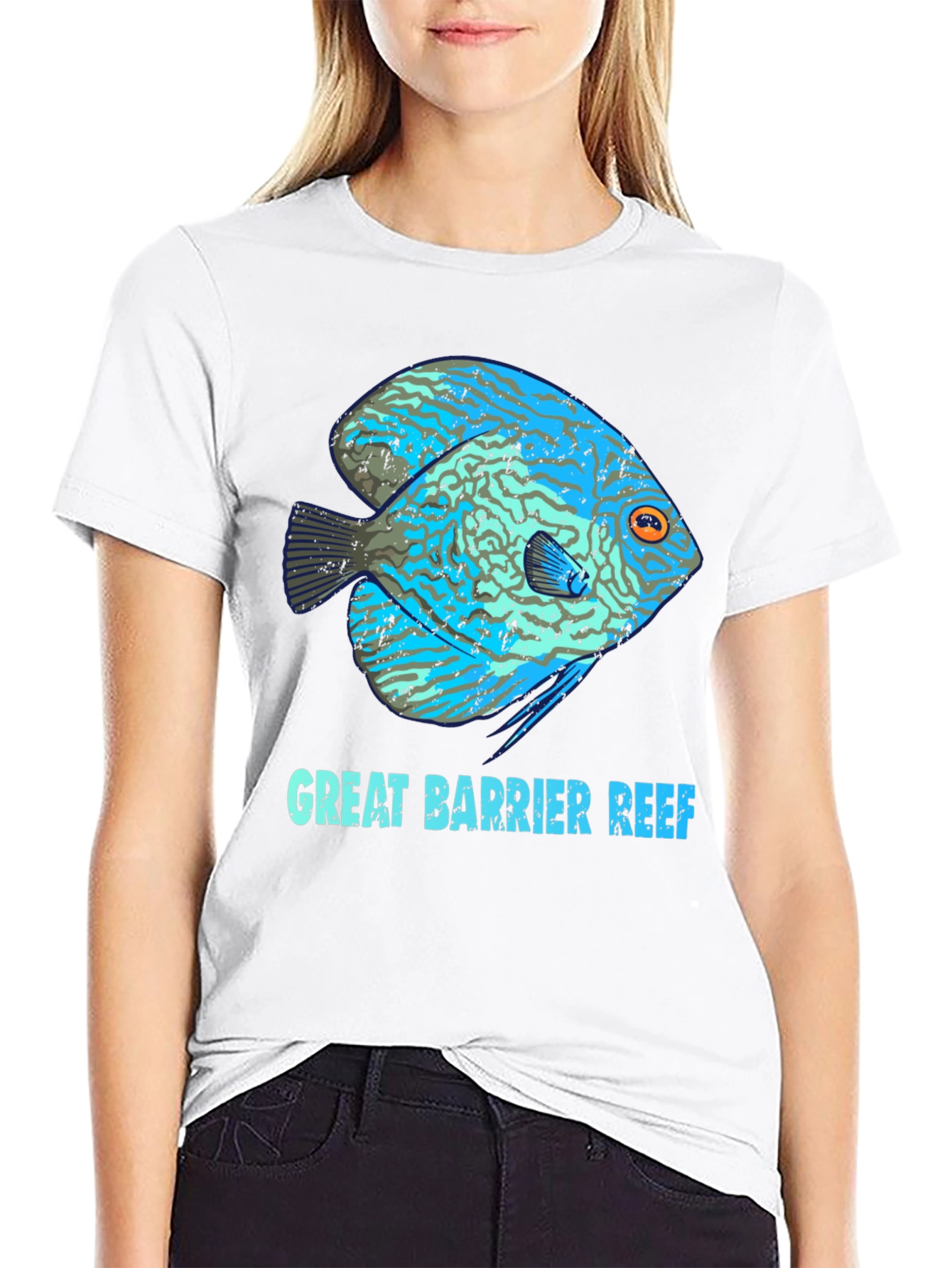 Great Barrier Reef Fish Graphic Tee - Black Cotton