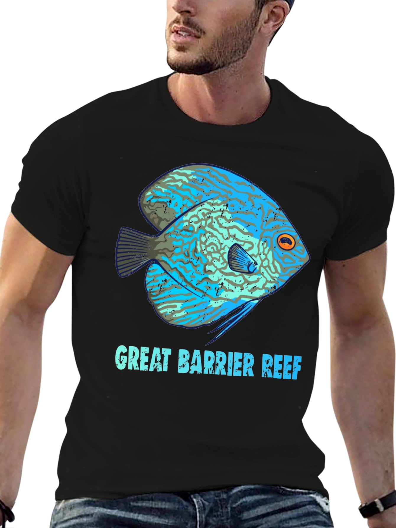 Great Barrier Reef Fish Graphic Tee - Black Cotton