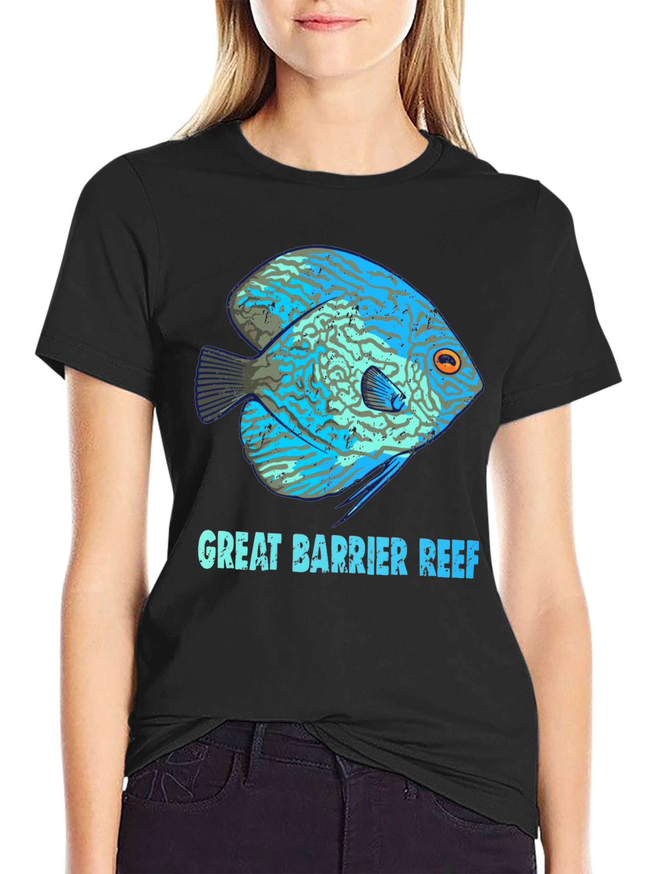 Great Barrier Reef Fish Graphic Tee - Black Cotton