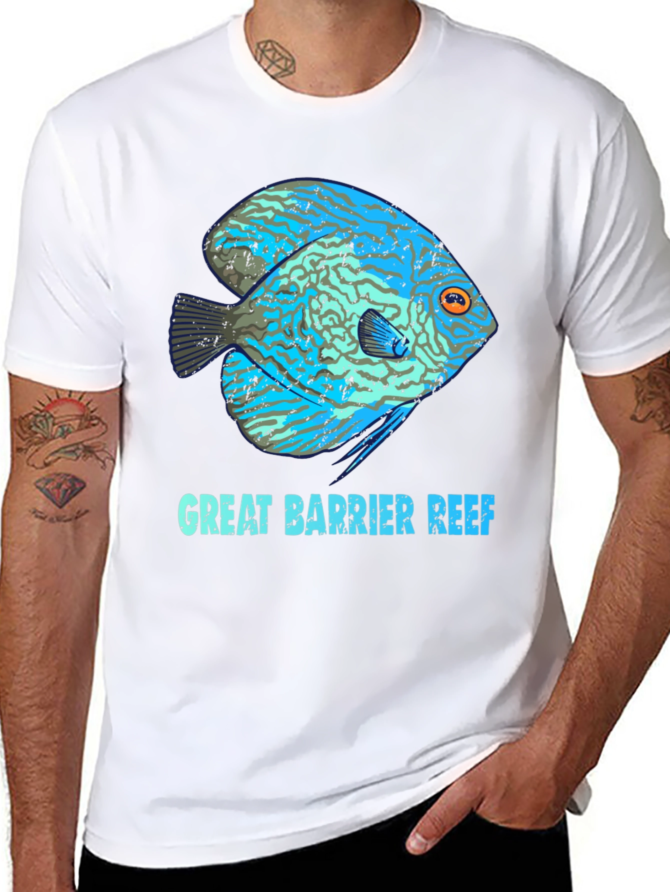 Great Barrier Reef Fish Graphic Tee - Black Cotton