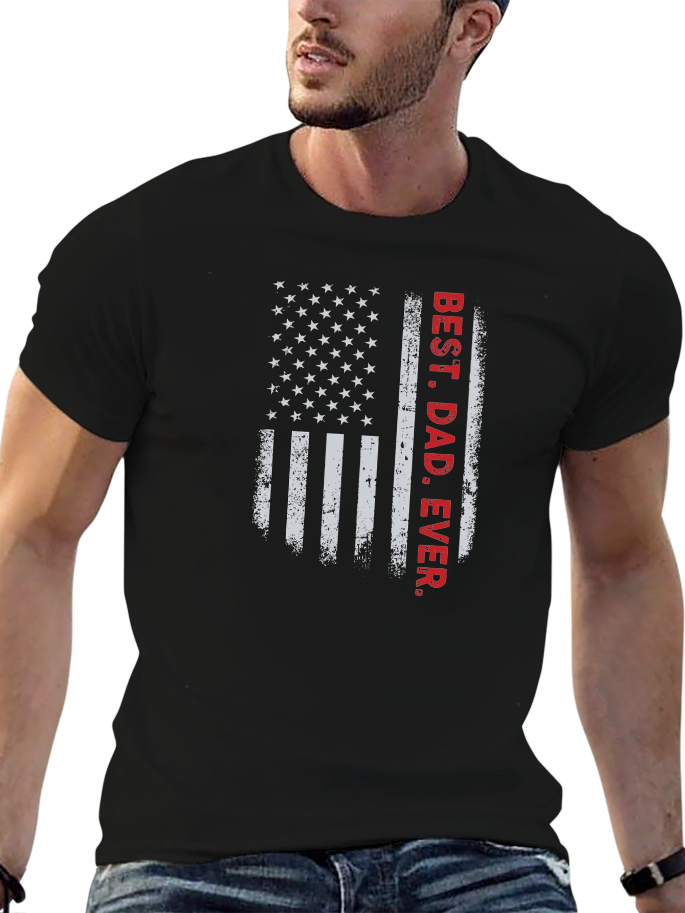 Best Dad Ever American Flag Graphic T-Shirt