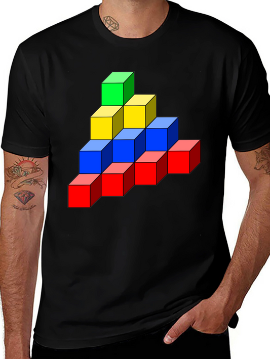 Colorful Cube Stack Graphic Tee - Unique Design