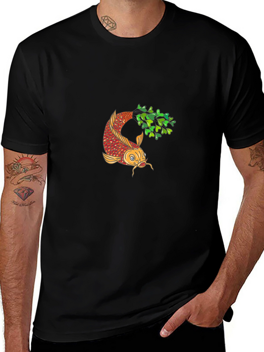 Koi Fish Graphic Tee - Black Cotton Comfort