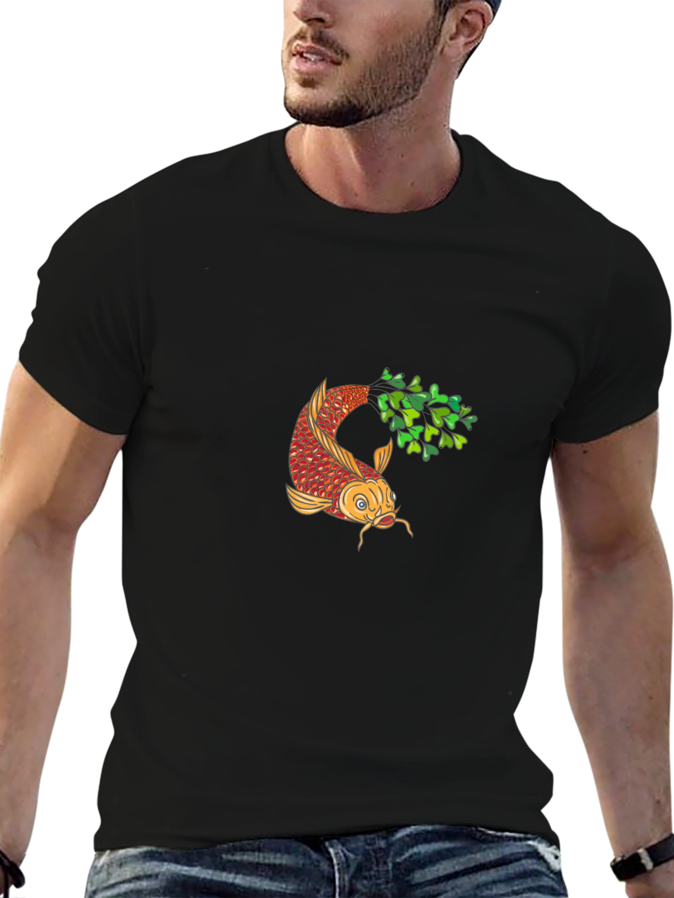 Koi Fish Graphic Tee - Black Cotton Comfort