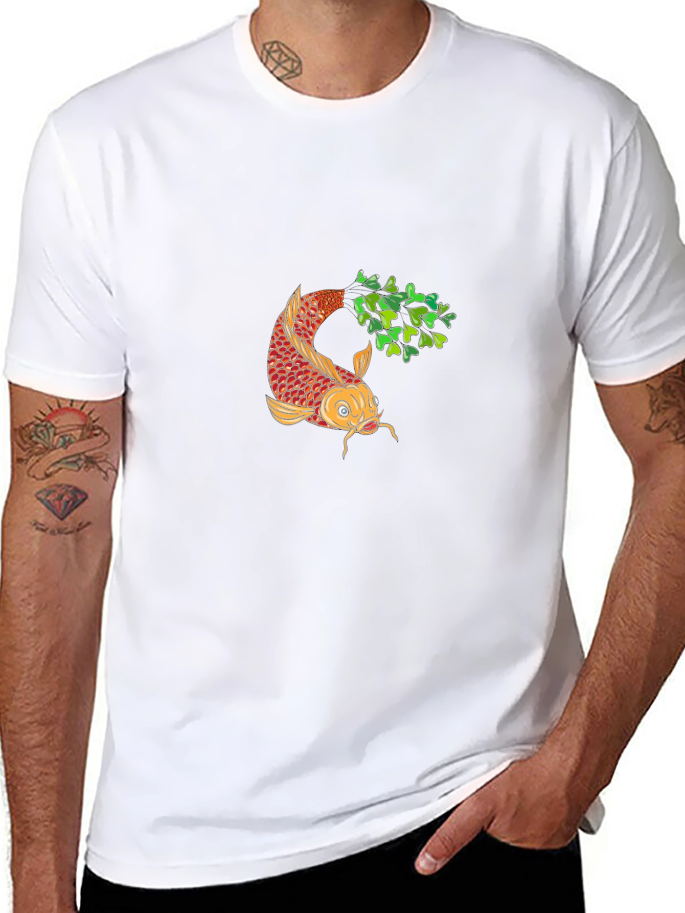 Koi Fish Graphic Tee - Black Cotton Comfort