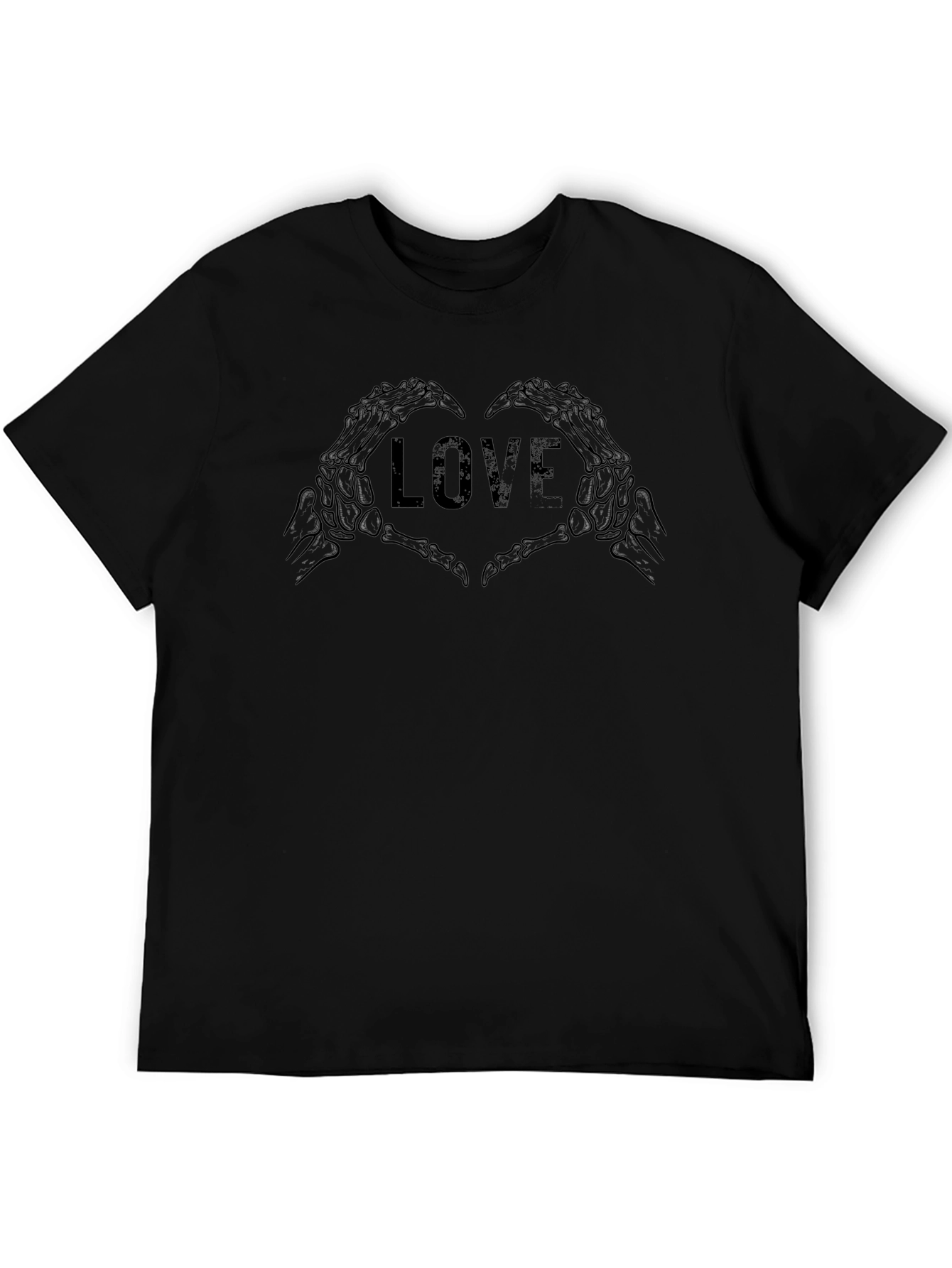 Skeleton Hand Love Heart Graphic Tee - Black