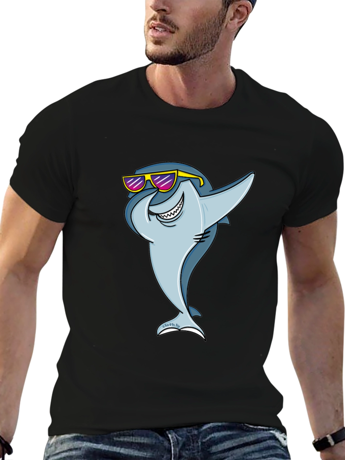 Cool Shark Graphic Tee - Black Cotton T-Shirt