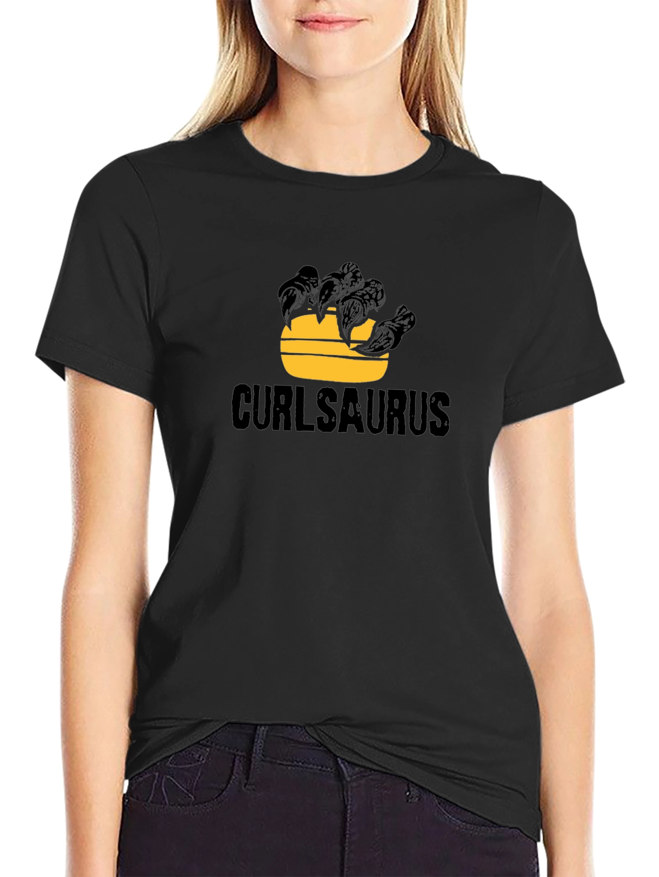 Curlsaurus Black Graphic Tee