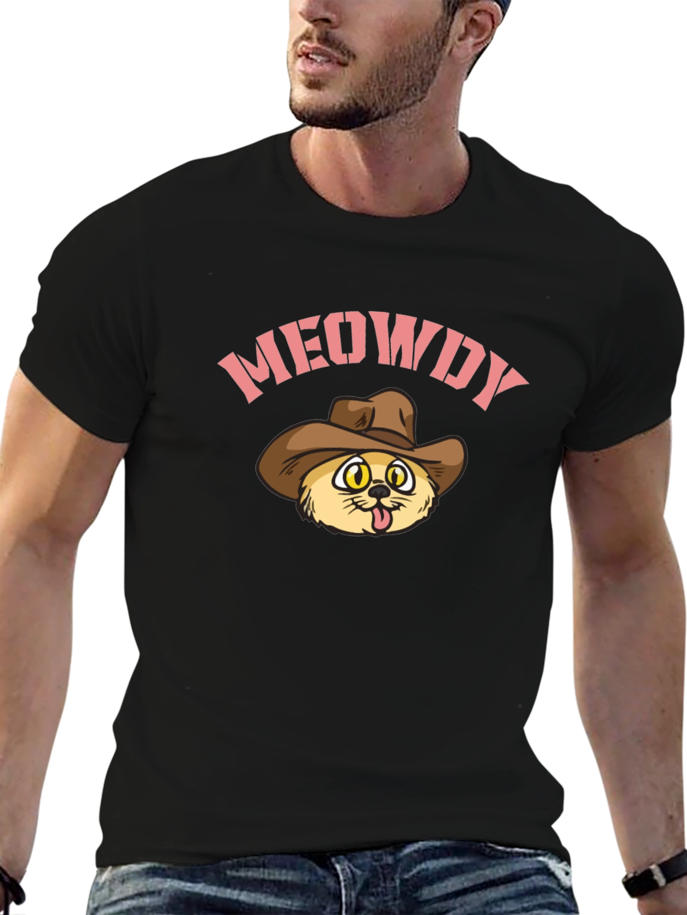 Meowdy Cat Cowboy Graphic Tee - Black