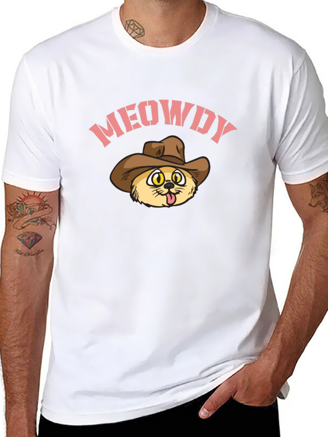 Meowdy Cat Cowboy Graphic Tee - Black