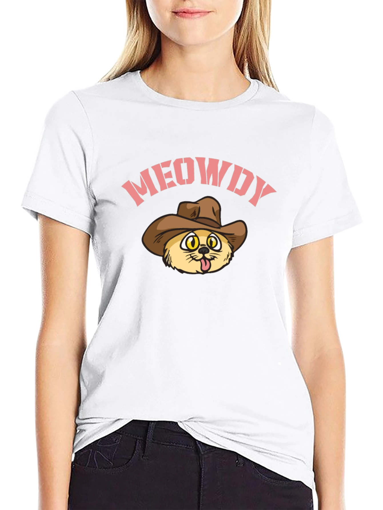 Meowdy Cat Cowboy Graphic Tee - Black