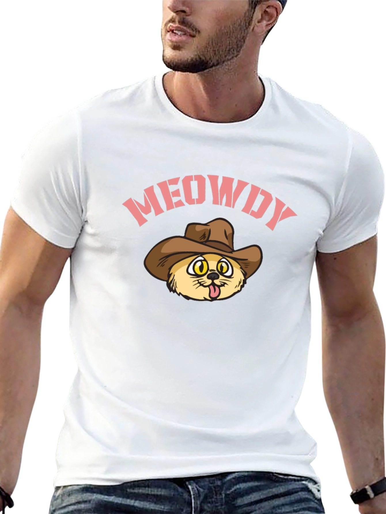 Meowdy Cat Cowboy Graphic Tee - Black