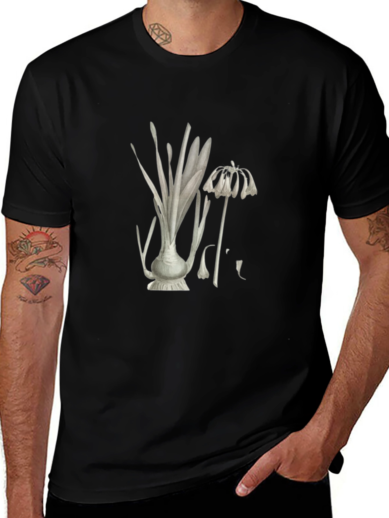 Botanical Print Black T-Shirt
