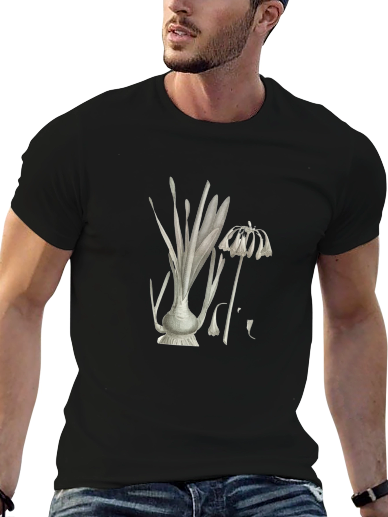 Botanical Print Black T-Shirt