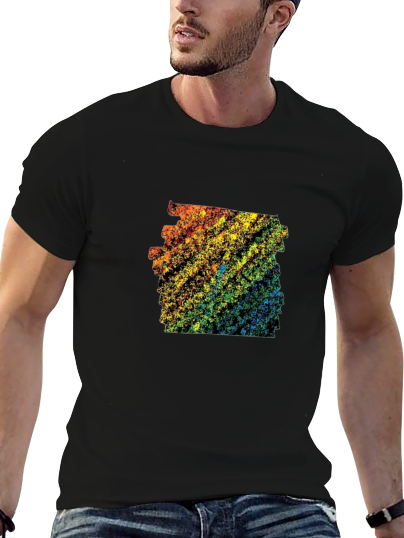 Rainbow Abstract Design Black T-Shirt