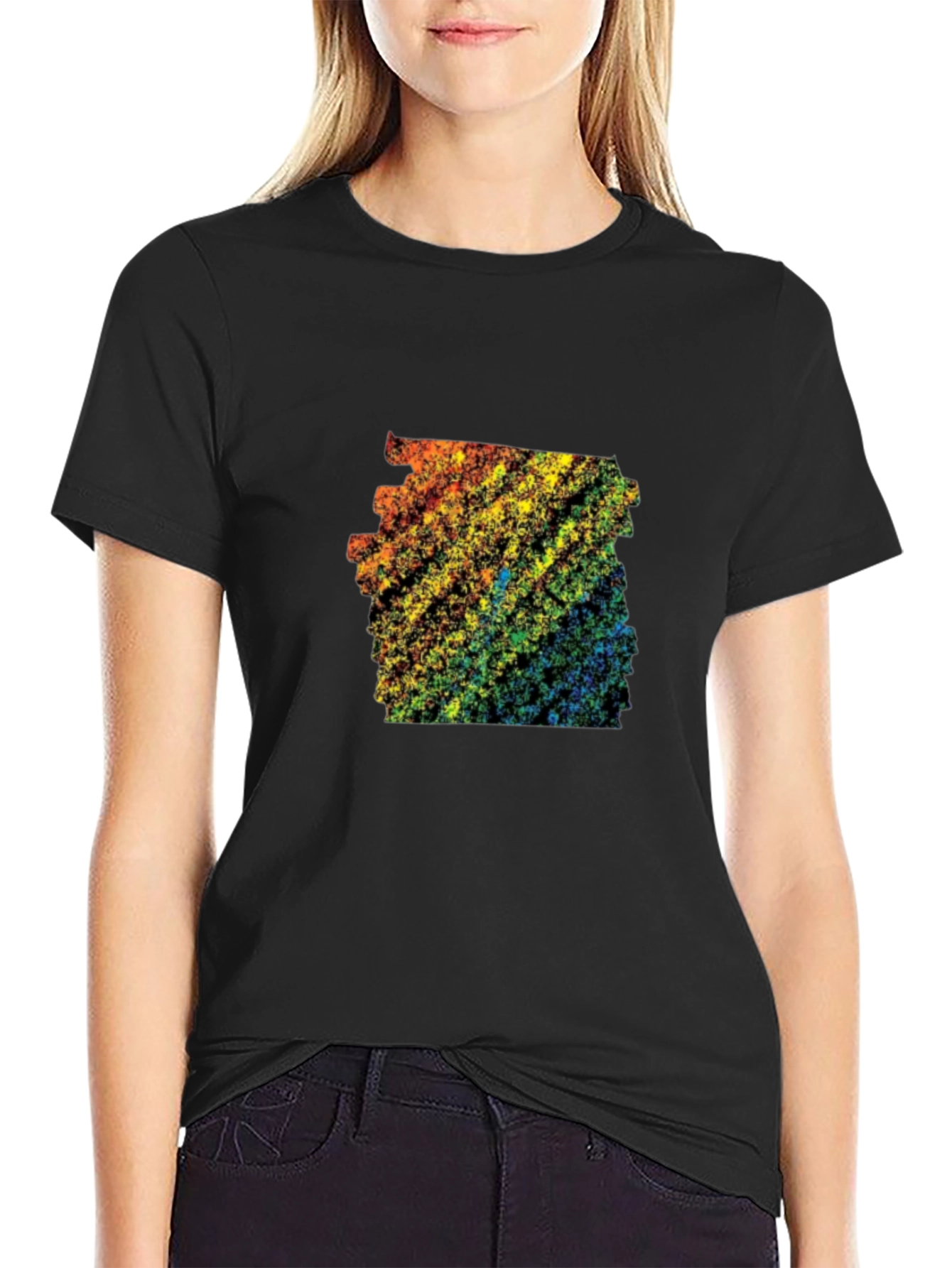 Rainbow Abstract Design Black T-Shirt