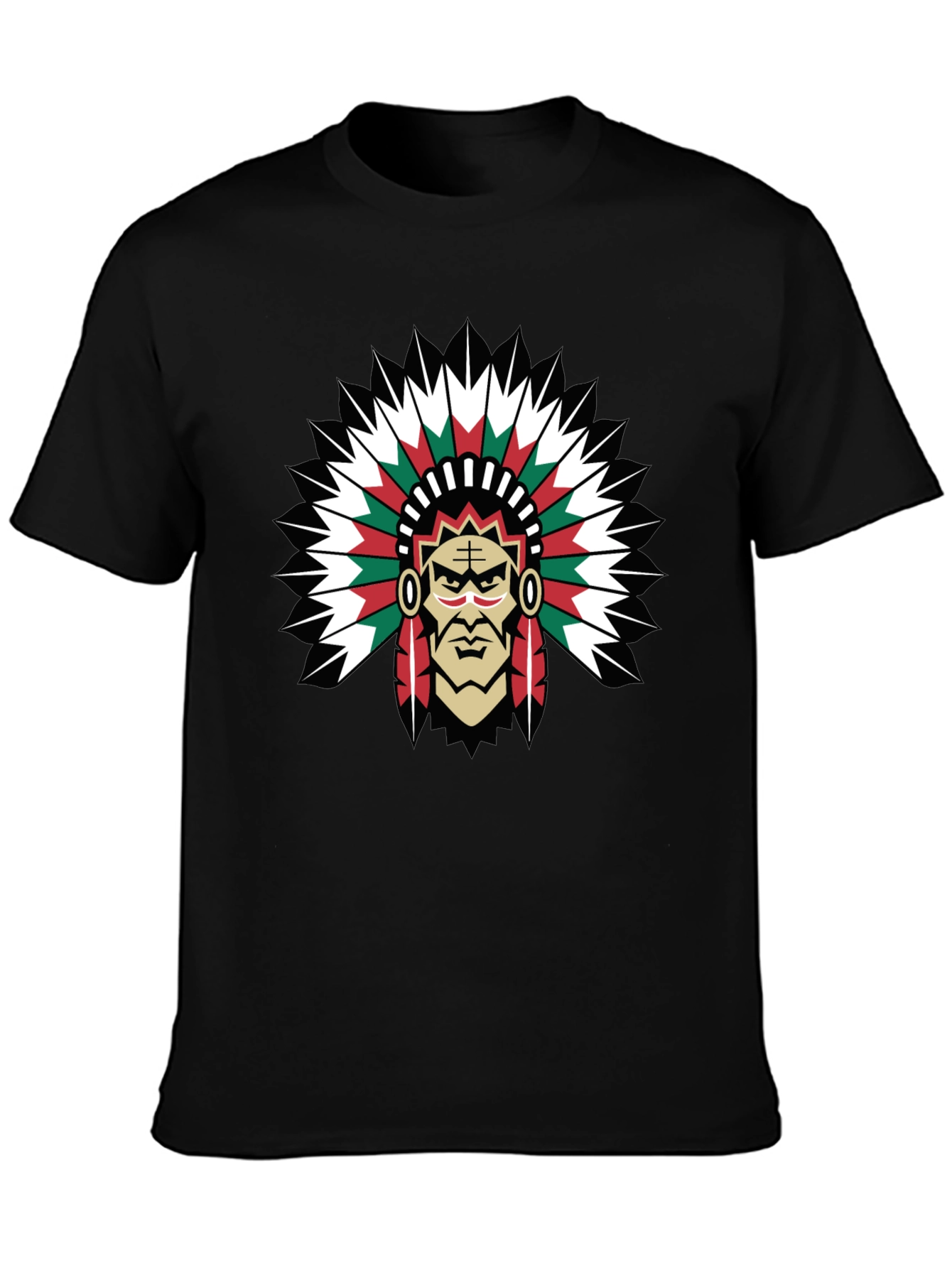 Native American Chief Graphic Tee - Bold Black T-Shirt