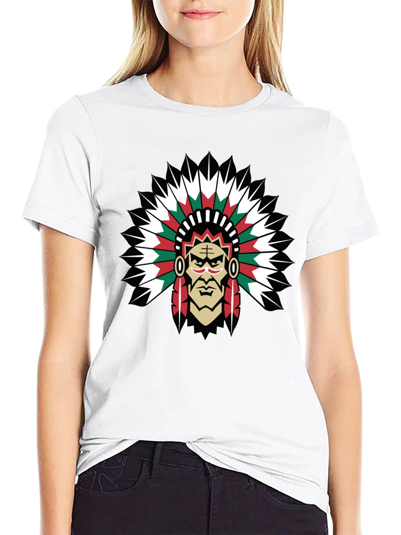 Native American Chief Graphic Tee - Bold Black T-Shirt